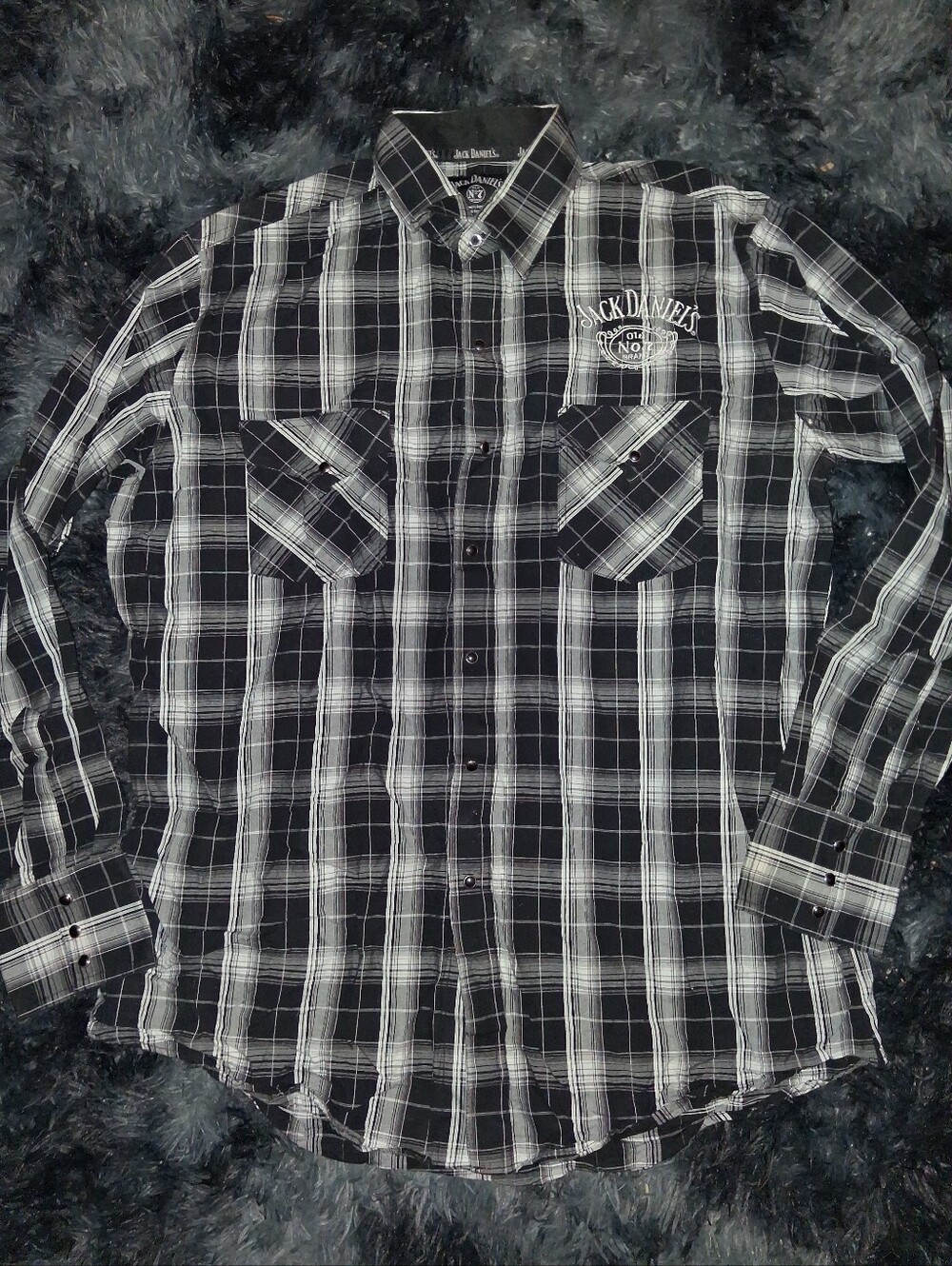 Jack Daniels Black & White Plaid Button-Up Shirt